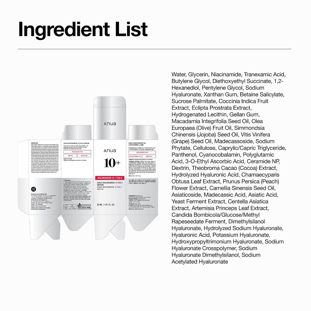 Anua Niacinamide 10 + TXA 4 Serum, Korean Skincare, 1.01 fl.oz