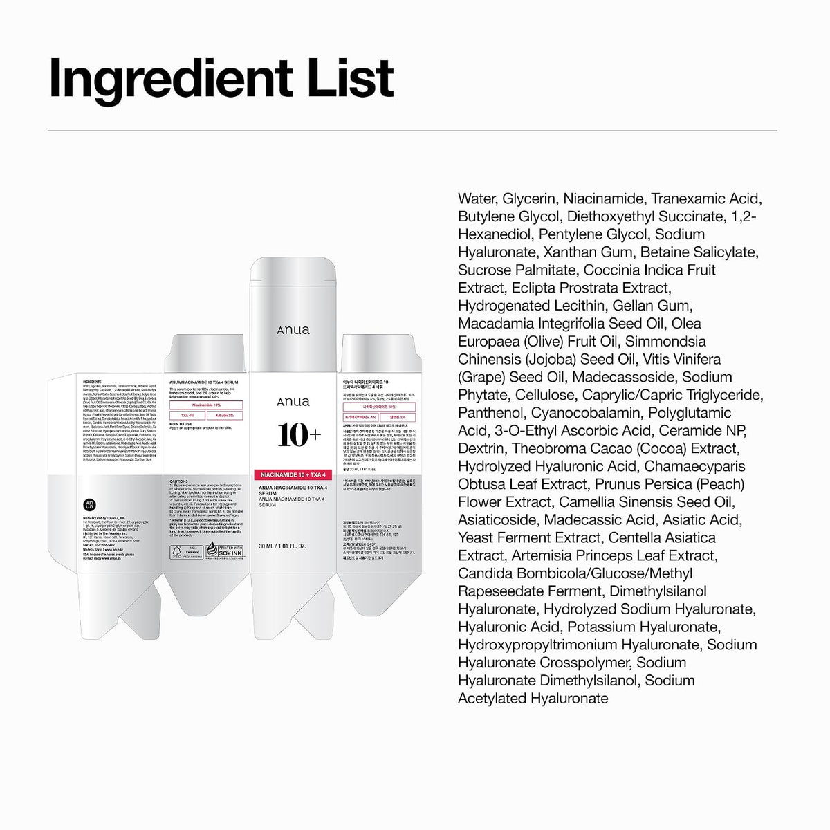 Anua Niacinamide 10 + TXA 4 Serum, Korean Skincare, 1.01 fl.oz
