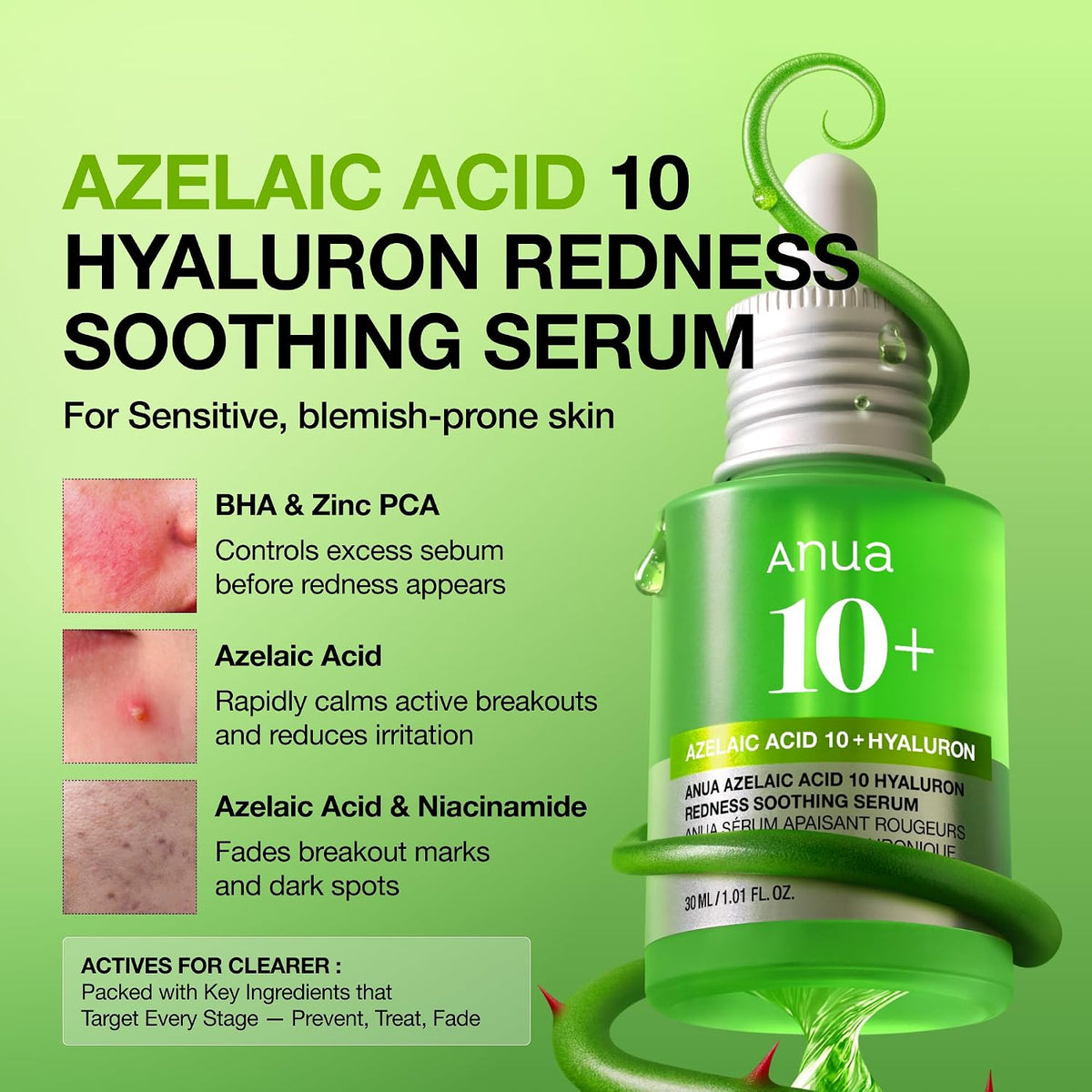 Anua Azelaic Acid 10 Hyaluron Redness Soothing Serum, 1.01 fl oz