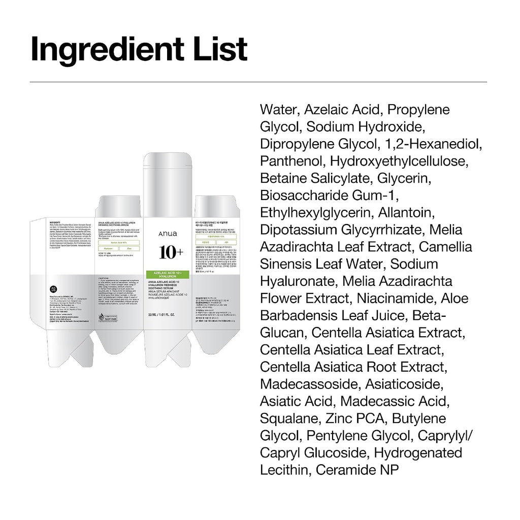 Anua Azelaic Acid 10 Hyaluron Redness Soothing Serum, 1.01 fl oz